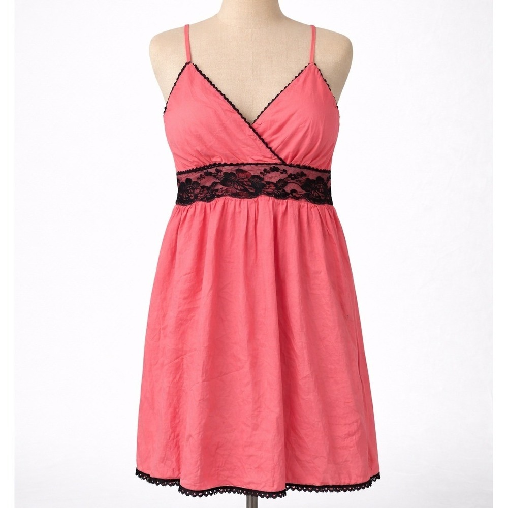 Vintage Y2K Lace Empire Waist Babydoll Dress Size S Pink Black Romantic Coquette